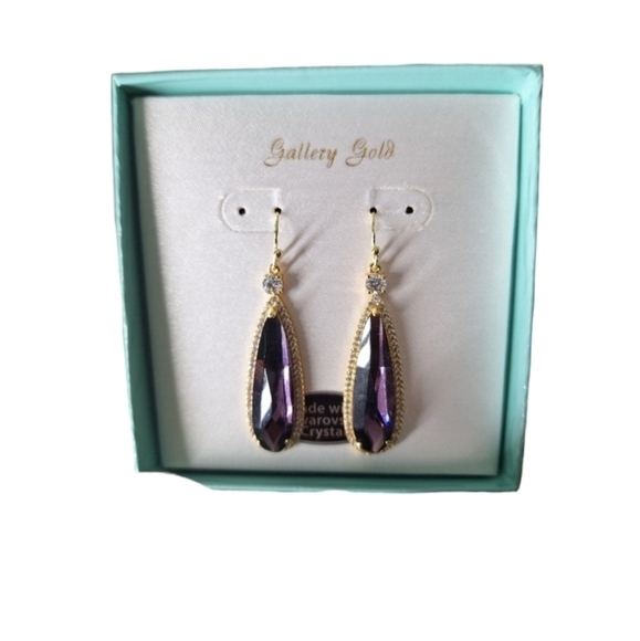 NIB Swarovski Crystal Elements Purple And Gallery Gold Earrings - Picture 2 of 3